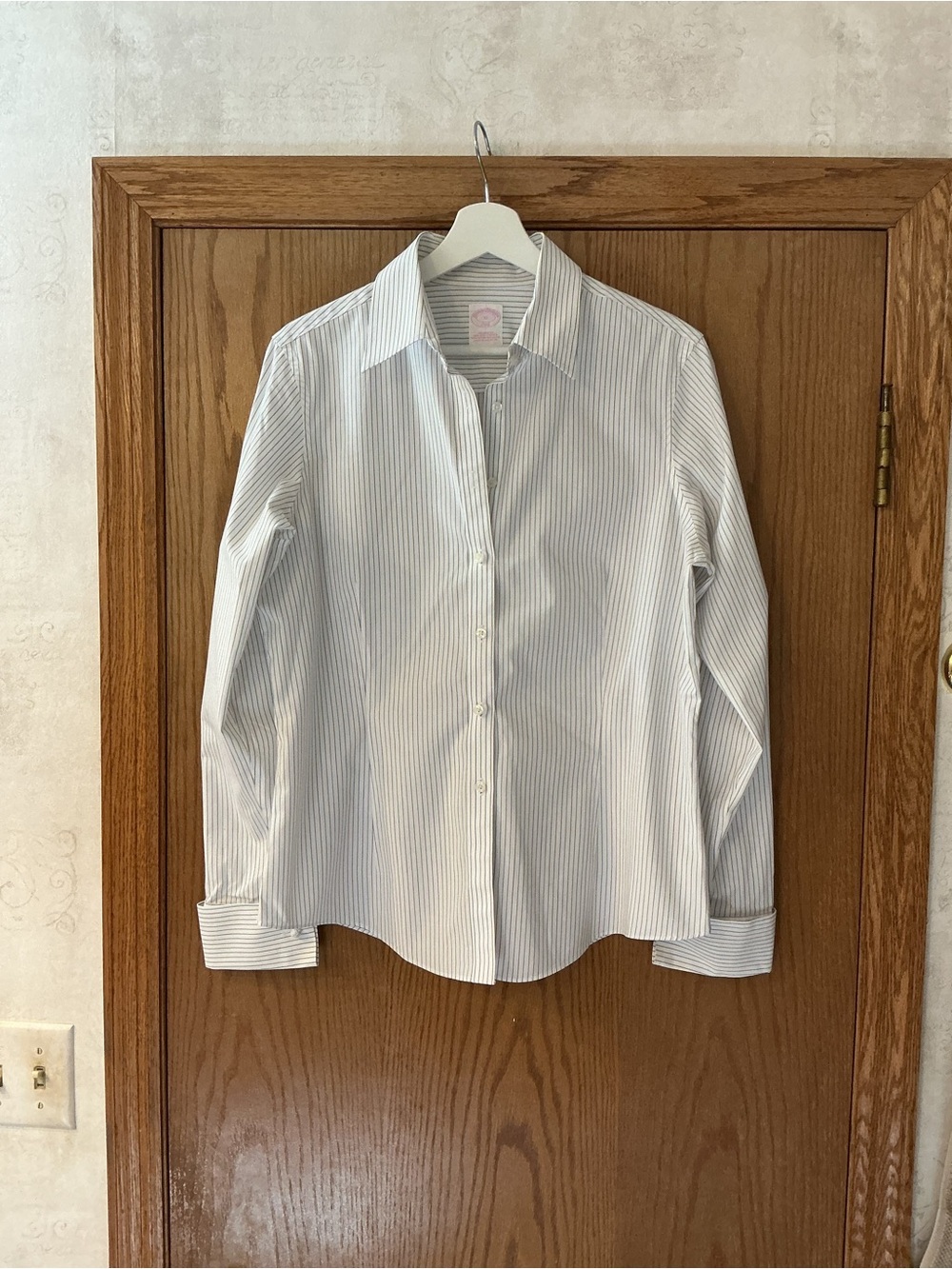 Brooks Brothers NWOT White with Blue Pinstripe Button-Up Blouse